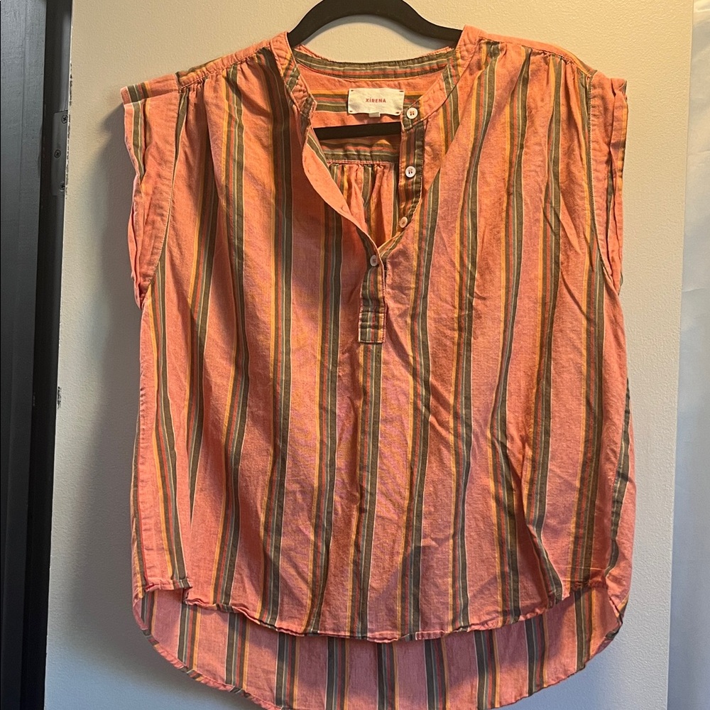 Xirena xs - Coral and Olive Striped Sleeveless Blouse